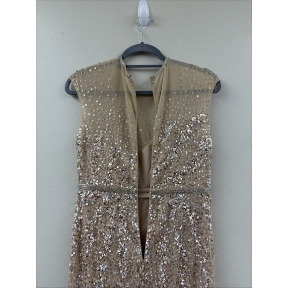 Mac Duggal Size 6 Nude Embellished Illusion High Neck Cap Sleeve Gown 5619 New - Picture 9 of 11